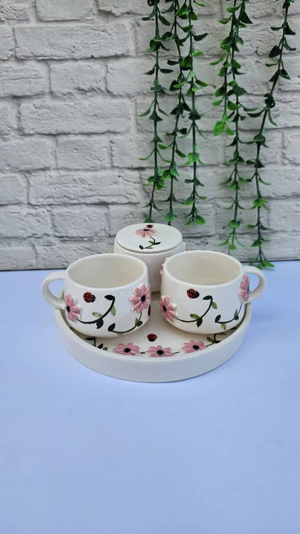 ست چایخوری سرامیکی دستساز دو نفره طرح بابونه