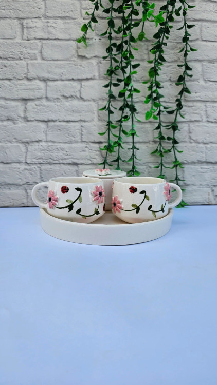 ست چایخوری سرامیکی دستساز دو نفره طرح بابونه