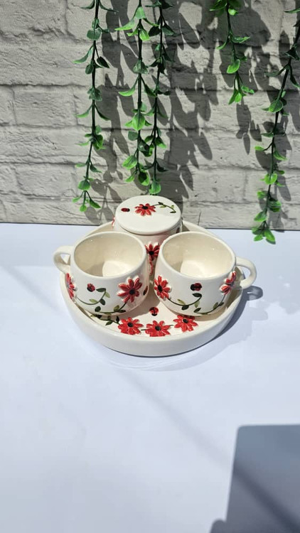 ست چایخوری سرامیکی دستساز دو نفره طرح بابونه