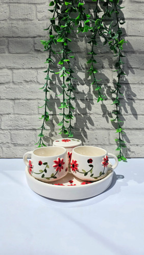 ست چایخوری سرامیکی دستساز دو نفره طرح بابونه