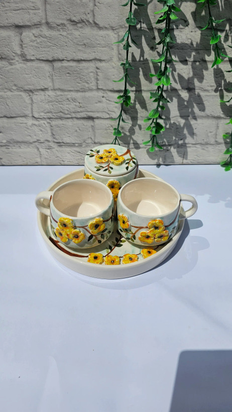 ست چایخوری سرامیکی دستساز دو نفره طرح گل درختی